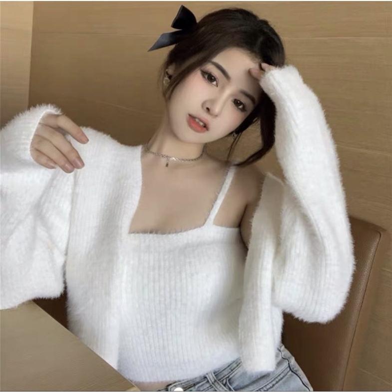 Set len lông, Sét áo len kèm áo 2 dây, len mềm mịn