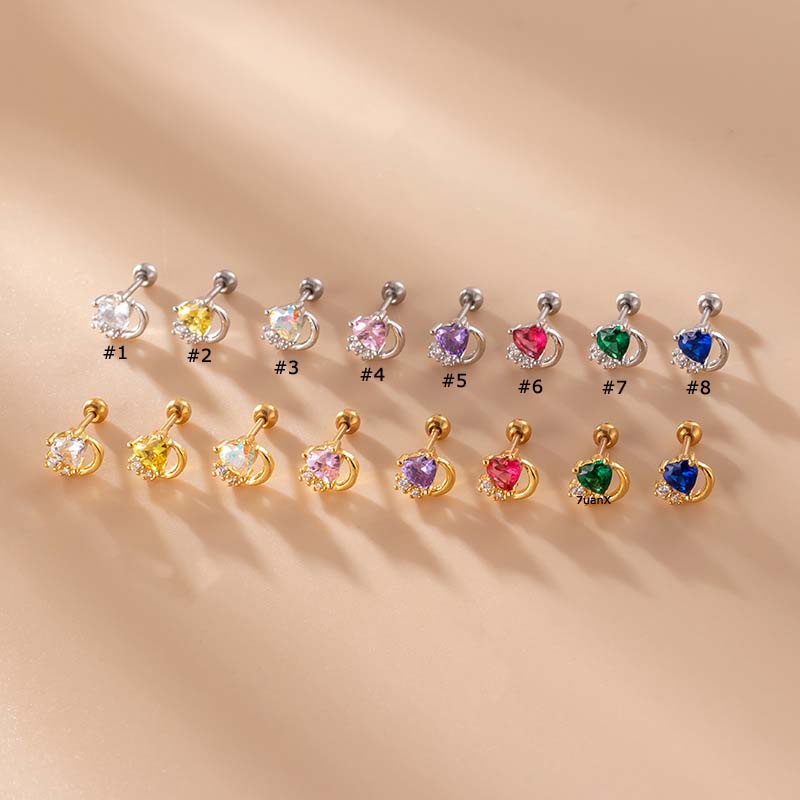 1 Khuyên Tai Helix Hình Trái Tim Bằng Thép Không Gỉ 20Gauge Đính Đá Zircon