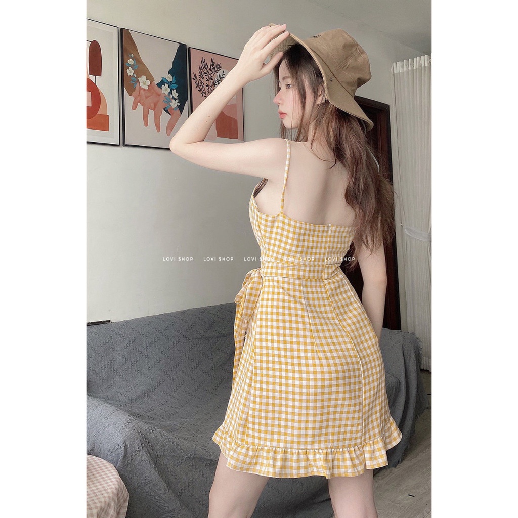Đầm caro dây đắp chéo Lovi