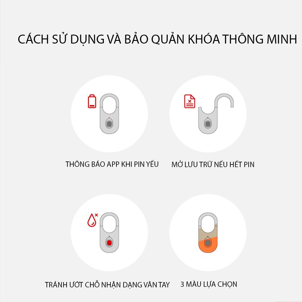 Khóa vân tay cao cấp Xiaomi Hualai Xiaofang, khóa thông minh cho túi sách, vali, khóa túi tài liệu, điều khiển qua app