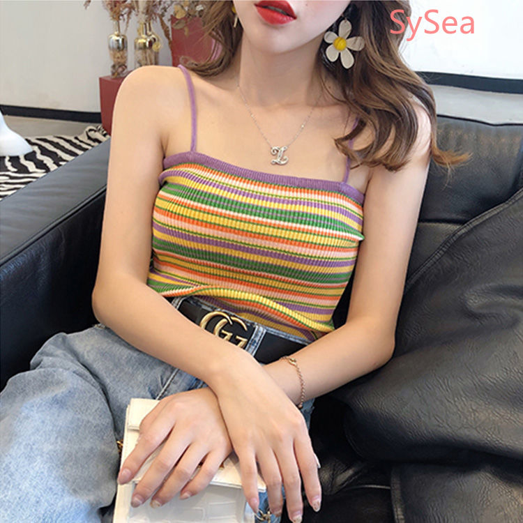 Áo 2 dây in họa tiết kẻ sọc năng động cá tính