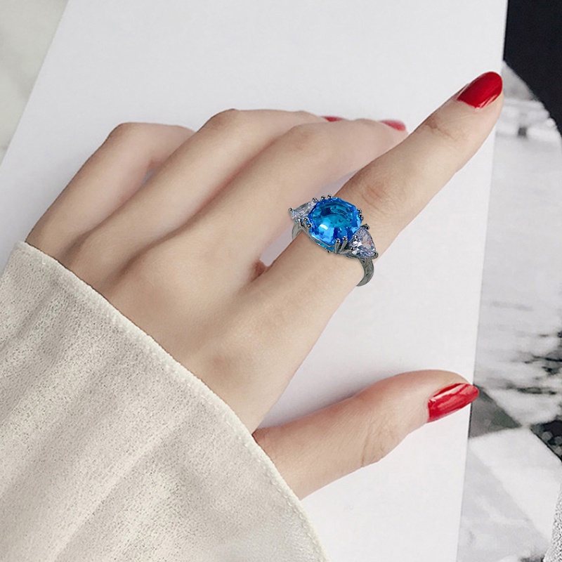 Nhẫn Đính Đá Zircon Màu Trắng / Xanh Dương Sang Trọng Thời Trang Cho Nữ