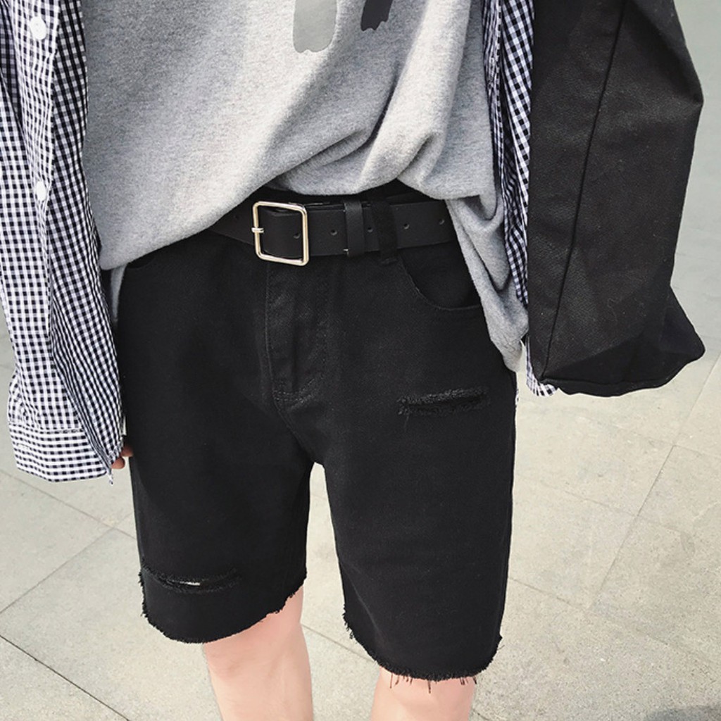[   Freeship Extra   ]  Quần Short Jean Rách, Quần Đùi Jean Rách Gối Nam Đen Phong Cách Hàn Quốc Hè 2020 | BigBuy360 - bigbuy360.vn
