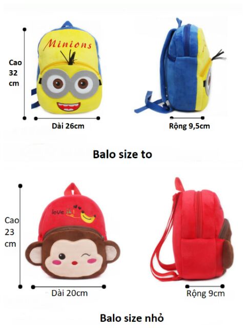 [XẢ KHO] Balo nhân vật hoạt hình cho bé