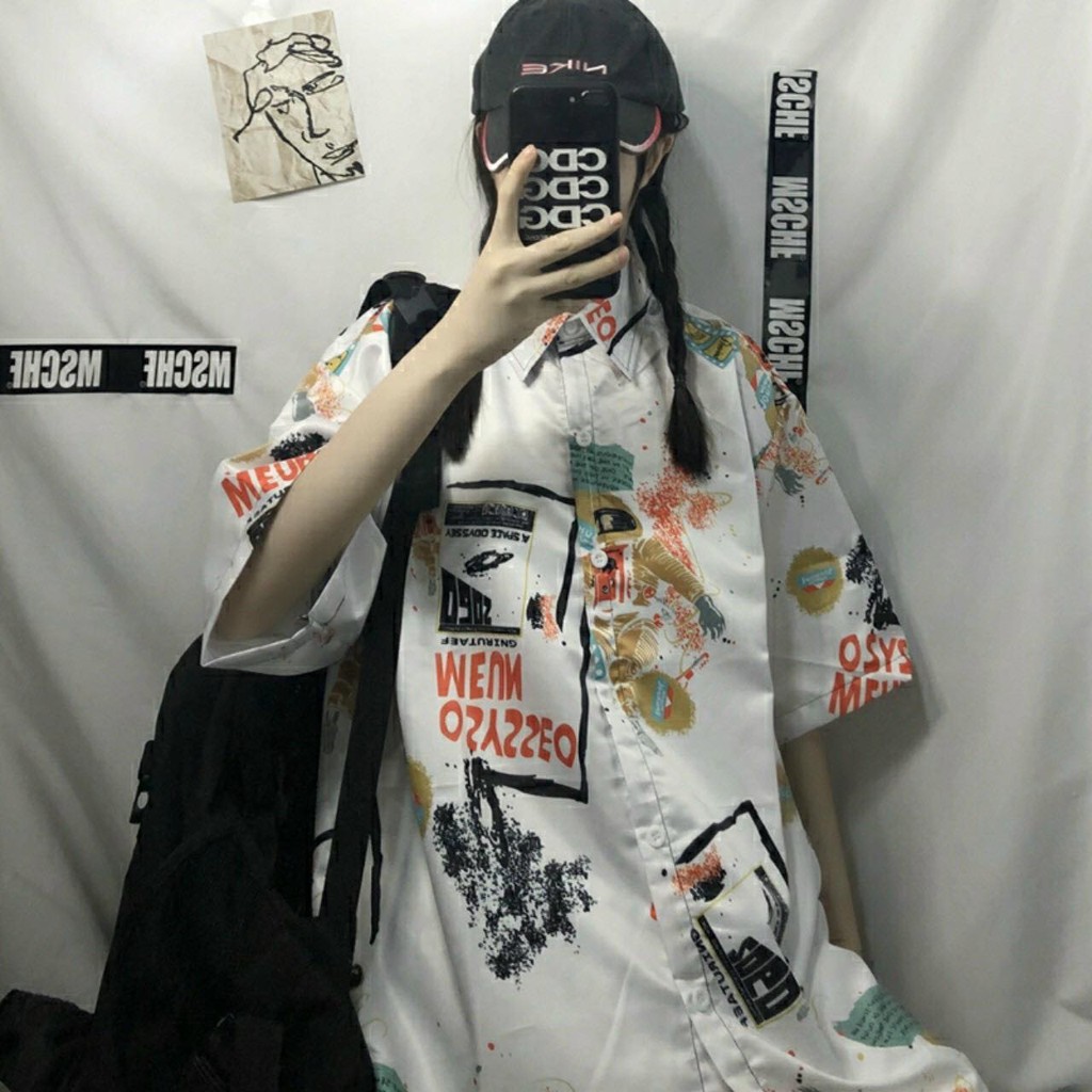 Áo sơ mi lụa loang màu nam nữ form rộng tay lở họa tiết độc đáo, chất mềm mịn, thoáng mát, thoải mái