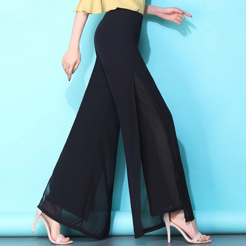 quần chiffon ống rộng xẻ tà