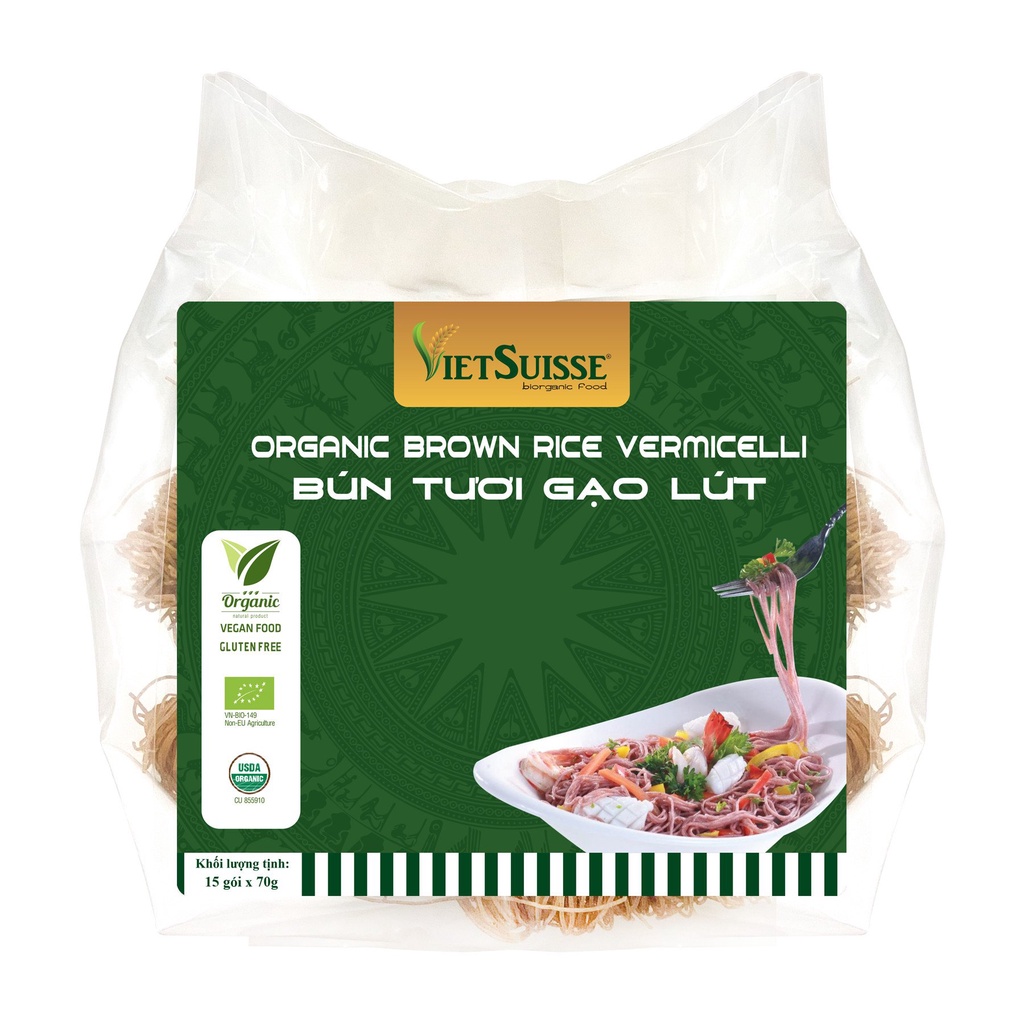 Bún tươi gạo lứt hữu cơ sấy khô VietSuisse (70g x 15 gói/túi)