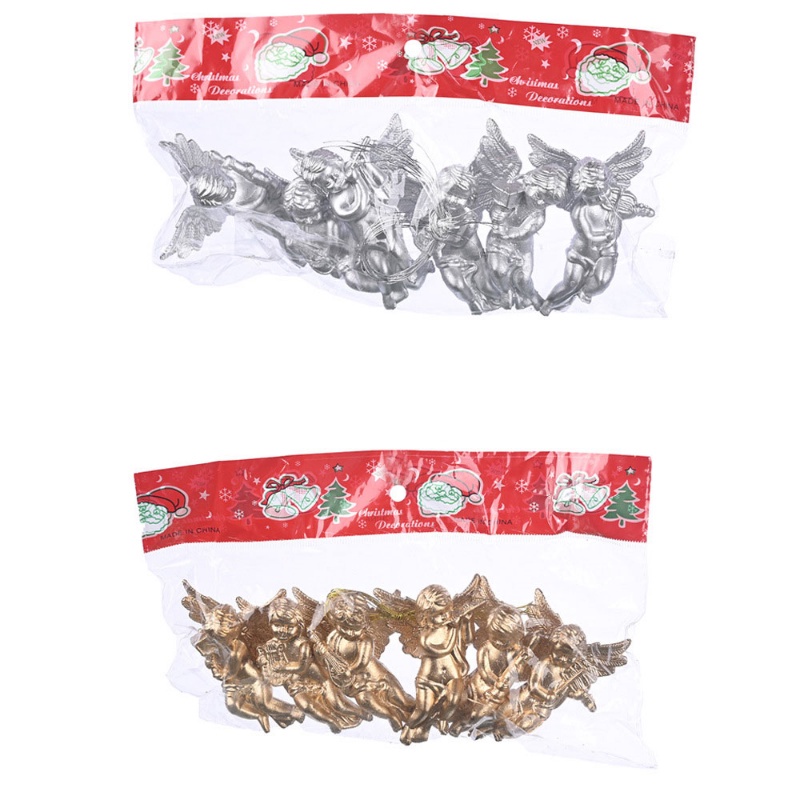 Bộ 6 Mặt Dây Chuyền Hình Thiên Thần Màu Vàng / Bạc Trang Trí Cây Thông Giáng Sinh / Năm Mới DIY