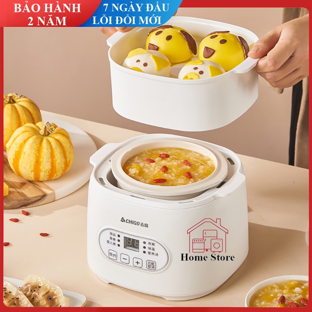 Nồi hấp điện hai ngăn đa năng nồi hầm cháo chậm đa năng trăng giữ nguyên hương vị của những món hầm.