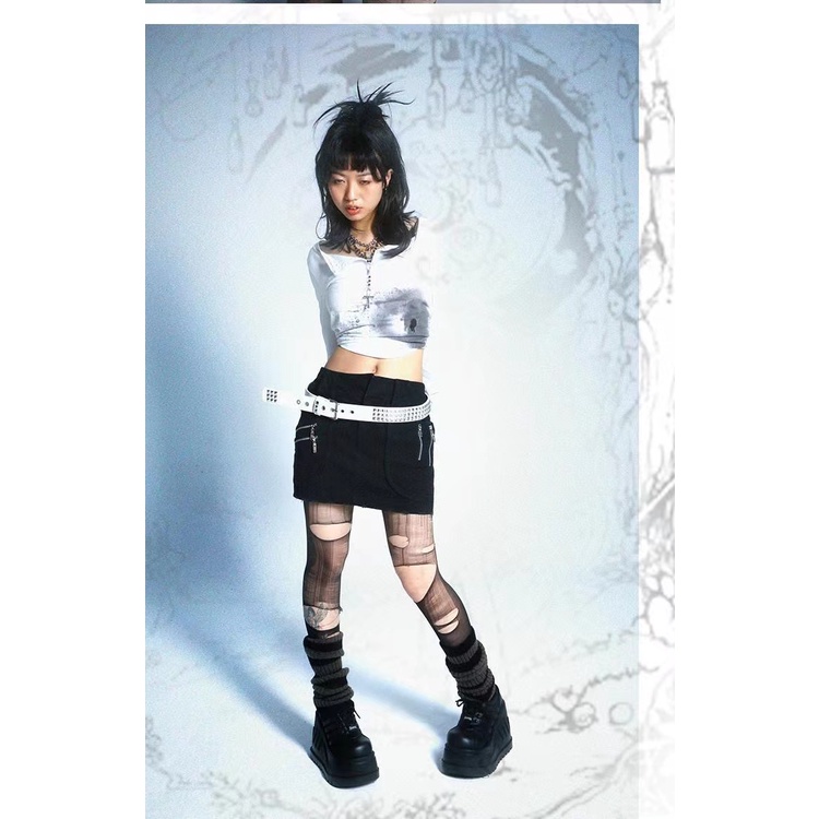 Áo Thun polo Tay Dài Dáng Ôm In Họa Tiết Y2k Millennium grunge Pure Desire Phong Cách Sang Trọng