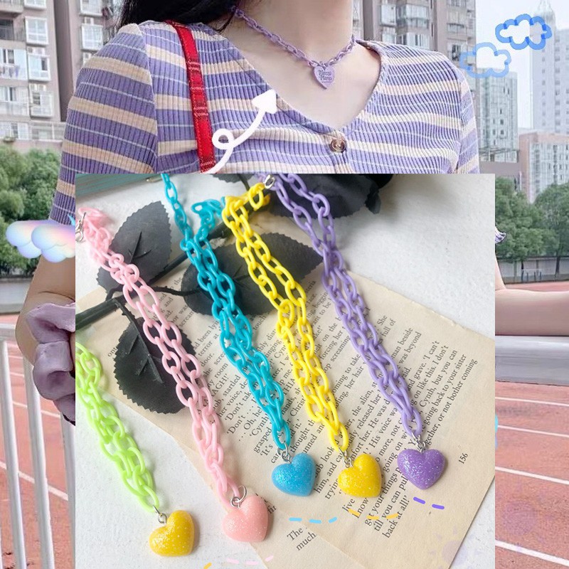 Vòng cổ Mặt Trái Tim Bằng Acrylic Xinh Xắn