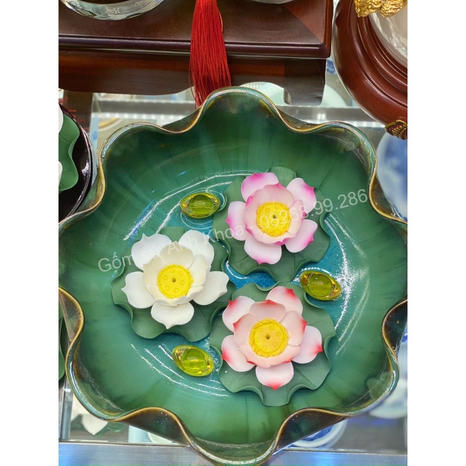 Hoa sen sứ gốm sứ cao cấp dùng cắm nhang trang trí thả bát sen Minh Đường Tụ Thủy siêu đẹp.