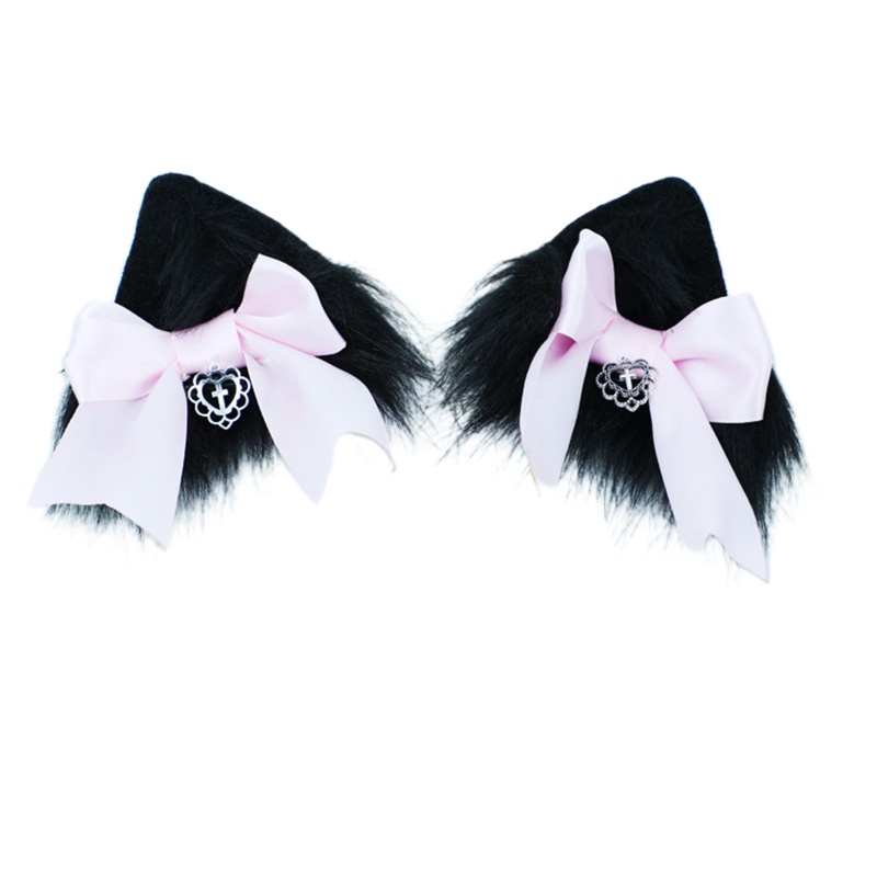 Kẹp Tóc Nơ Tai Mèo Phối Lông Hóa Trang Lolita