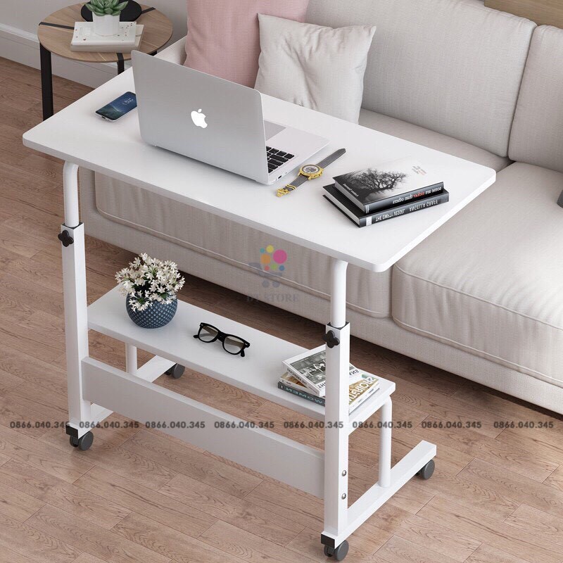Bàn học và bàn làm việc thông minh đa năng nâng hạ chiều cao và có bánh xe di động thiết kế ngồi giường, ngồi sofa