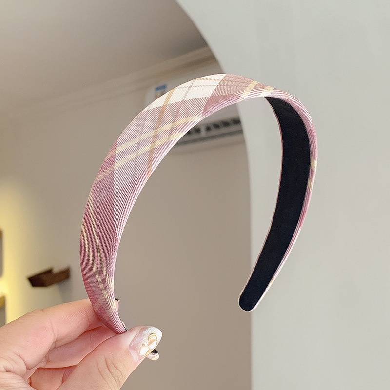 Women's college-style headbands Wide-banded Korean vintage-style checkered hairbands for girlfriends