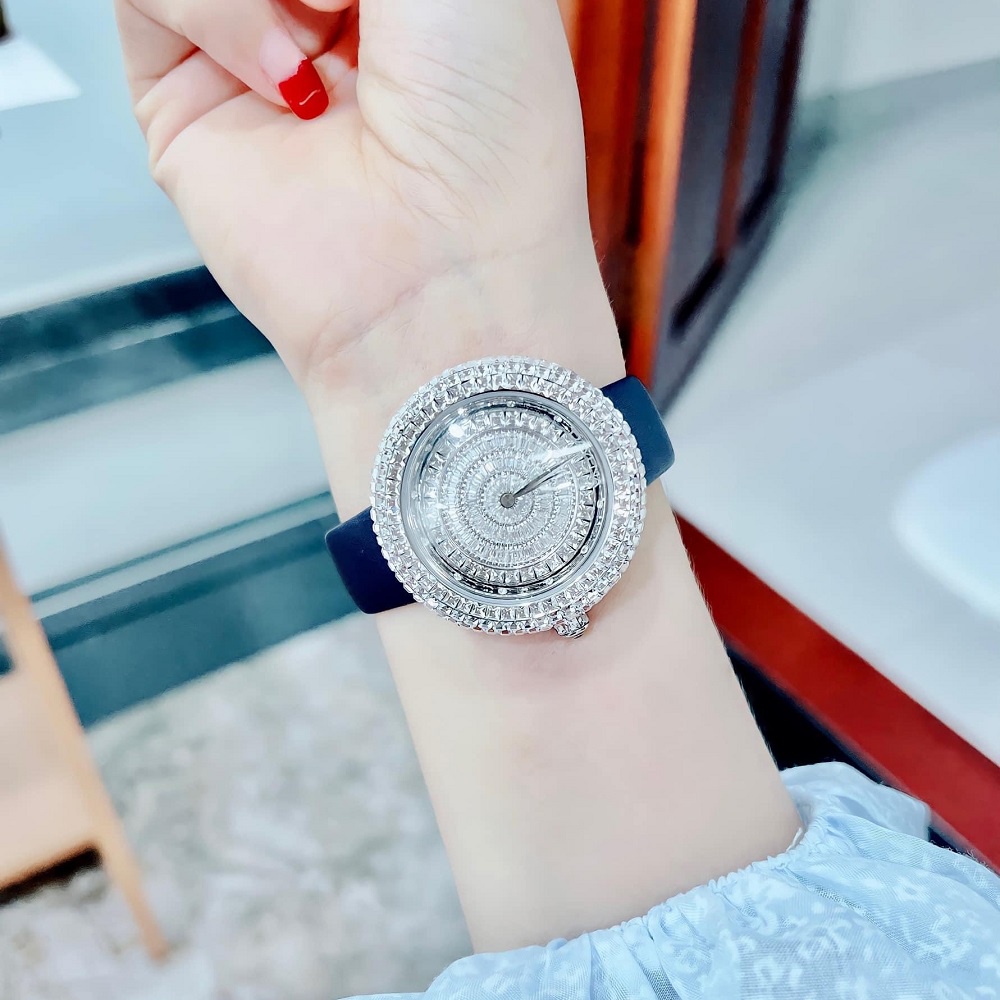 Đồng Hồ Nữ Davena 32091 Dây Da Xanh Đen Silver Chính Hãng 39mm
