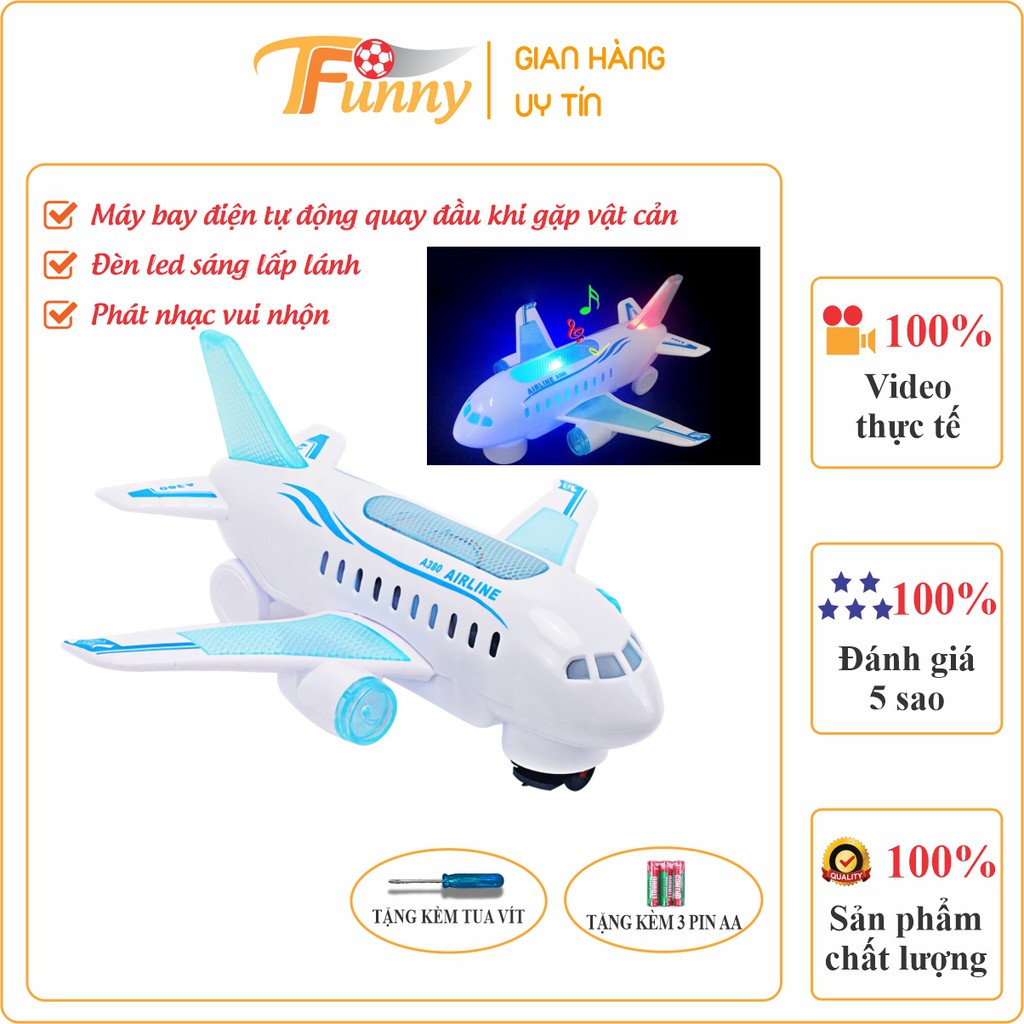 Đồ Chơi Máy Bay Chạy Pin Cho Bé, Máy Bay Tránh Vật Cản, T Funny, Phát Nhạc, Có Đèn Led, Xoay 360 độ, Vui Nhộn