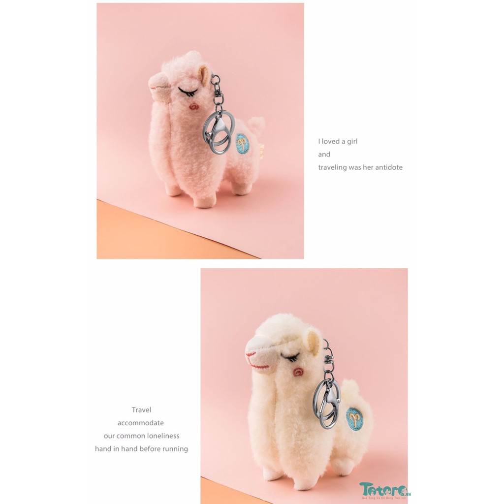 Móc khóa bông xù Lạc Đà Alpaca nhắm mắt - 12cm