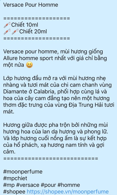 Mẫu Thử Nước hoa Nam Versace Pour Homme | Thế Giới Skin Care