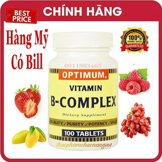 Super B Complex Optimum 100 Viên Hàng Mỹ Vitamin B Tổng Hợp Cam Kết Chính Hãng