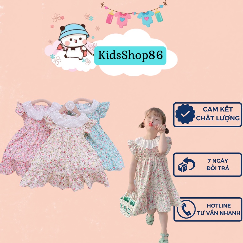 VÁY HOA CHO BÉ GÁI CỔ REN TIỂU THƯ, VÁY BỒNG BỀNH BÈO DƯỚI SIZE 9-19KG [V39]