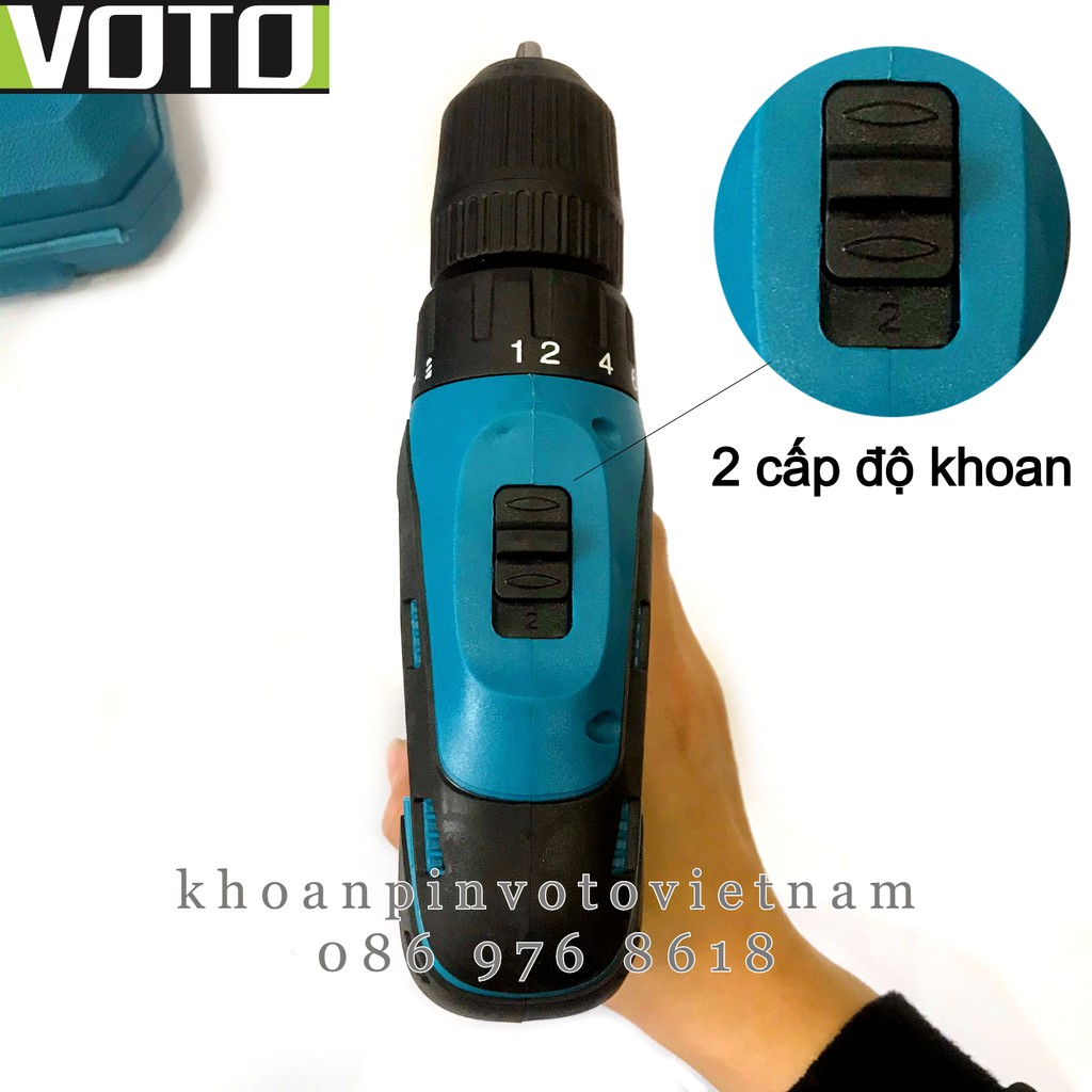 Khoan pin bắt vít Voto 12v, có pin dự phòng (màu xanh dương) ko pk