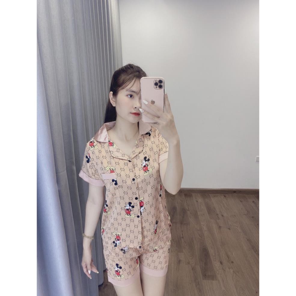 Bộ Đồ Pijama Lụa ,Bộ Lụa Satin Quần Cộc Áo Cộc Họa Tiết Cao Cấp [Kèm Ảnh Thực Tế Sp]