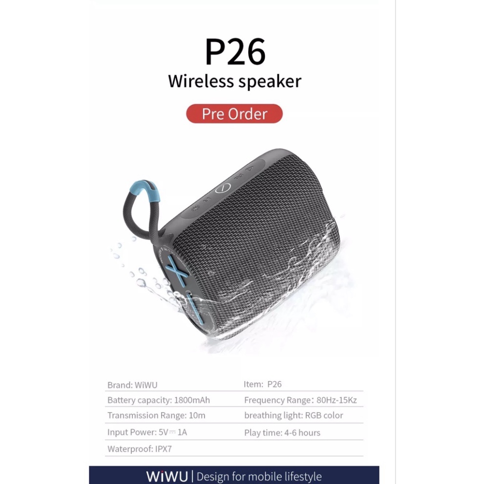 Loa Bluetooth Wiwu Premium Sound P26 Âm thanh cao cấp, kết nối bluetooth - Hàng chính hãng