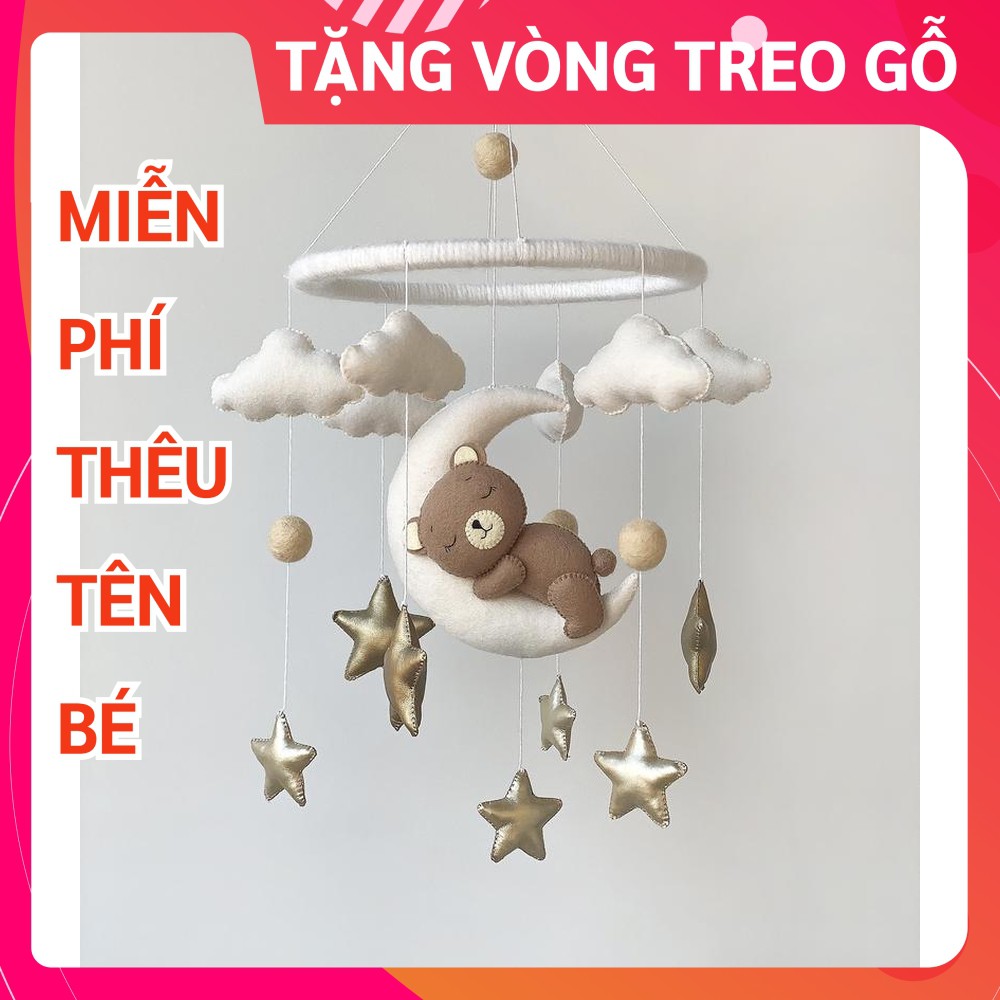 Đồ chơi treo nôi cho bé kích thích thị giác ảnh thật, có nhạc tự xoay GẤU NÂU