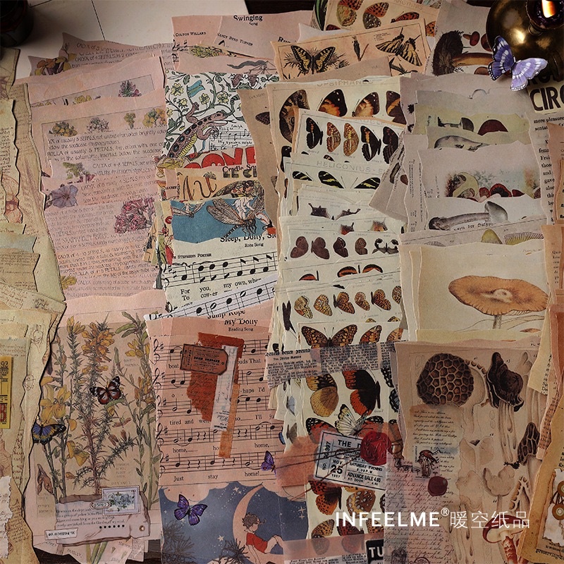 Set giấy nền hoạ tiết vintage trang trí sổ journal, junk journal, scrapbook GN09