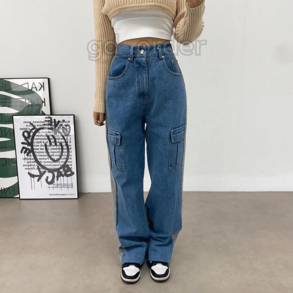 Q3|Quần jeans bò nữ túi hộp lưng thun ống rộng cạp cao hàn quốc basic dễ mặc đi học, đi chơi gd_order