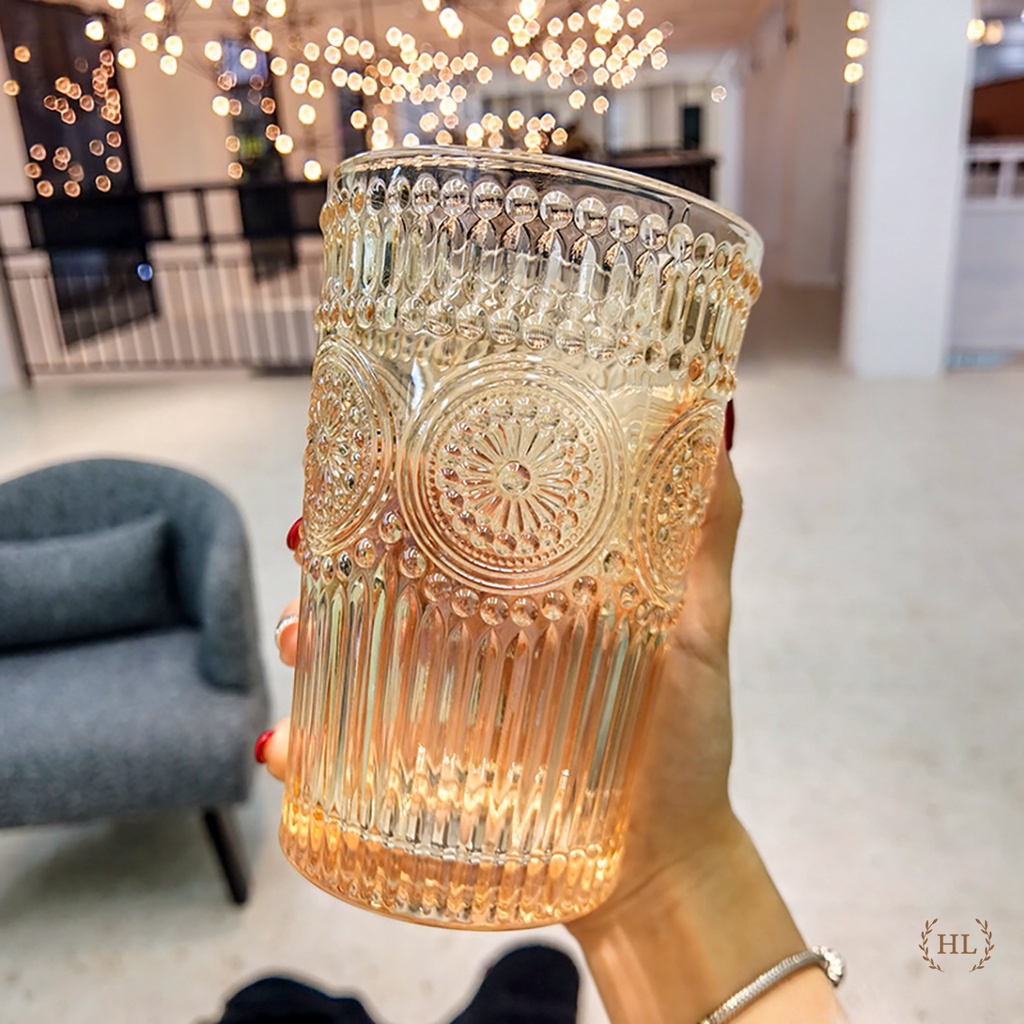 Bình cốc thủy tinh Decor chịu nhiệt Borosilicate họa tiết Hoa Mặt Trời | Bình Ly Thủy Tinh Phong cách Dubai 2023