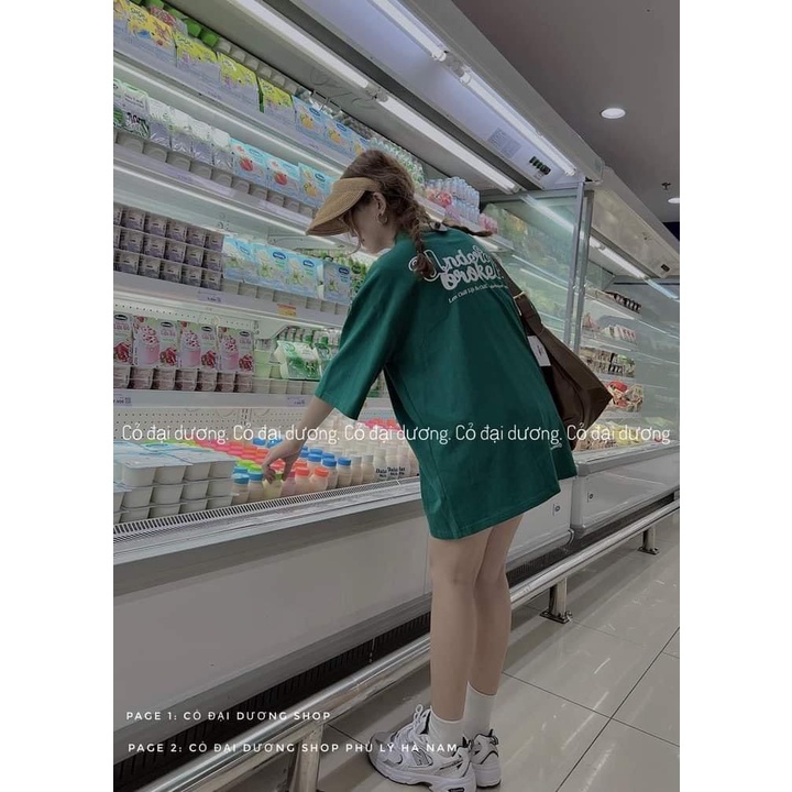 Áo Phông Xanh Lá Tay Lỡ Unisex Dáng Rộng Nam Nữ In Chữ Đơn Gian