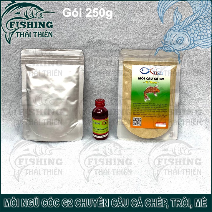 Combo 2 Gói Mồi Câu Cá Chép Trôi Mè G2 Mồi Ngũ Cốc Vị Thơm, 1 Chai Tinh Mùi Thái Lan M27