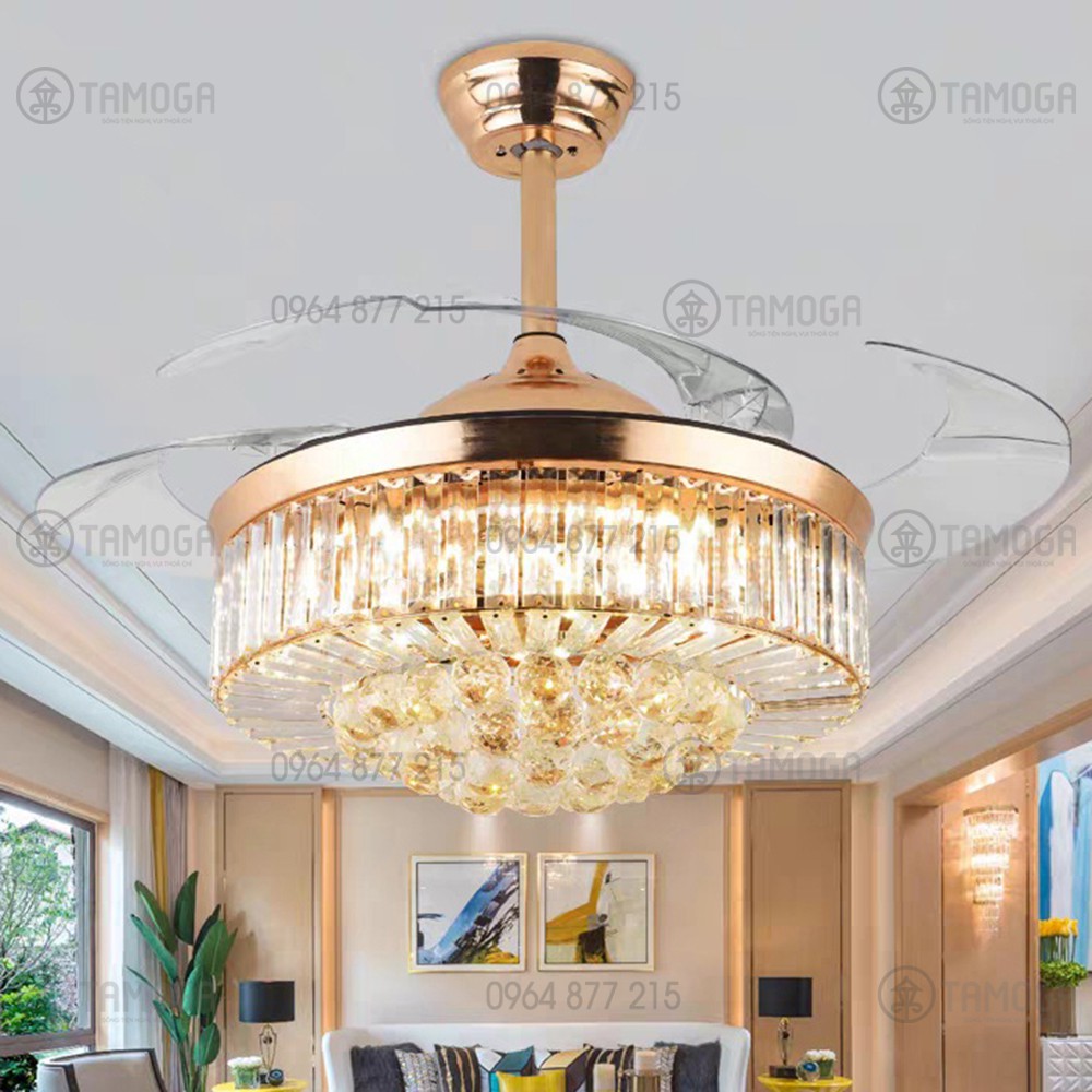 Đèn quạt trần đèn chùm, quạt trần có đèn trang trí phòng khách TAMOGA DQ 8018 + Tặng điều khiển từ xa | BigBuy360 - bigbuy360.vn