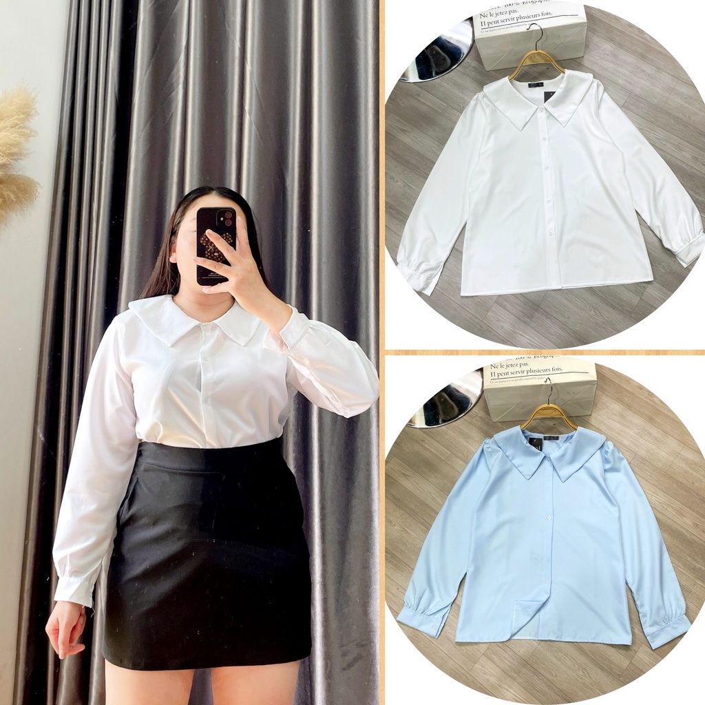 Áo Sơ Mi Nữ Tay Dài Bigsize Phom Rộng,Thích Hợp Mặc Đi Làm Đi Học Đi Chơi MÃ AT5
