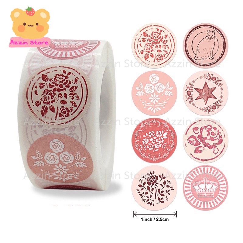 Cuộn 500 Tem Nhãn Dán Sticker Cám Ơn, Miếng Dán Decal Hình Tròn 2.5cm/1 Inch Hoa Hồng Màu Hồng Azzin Store ND044