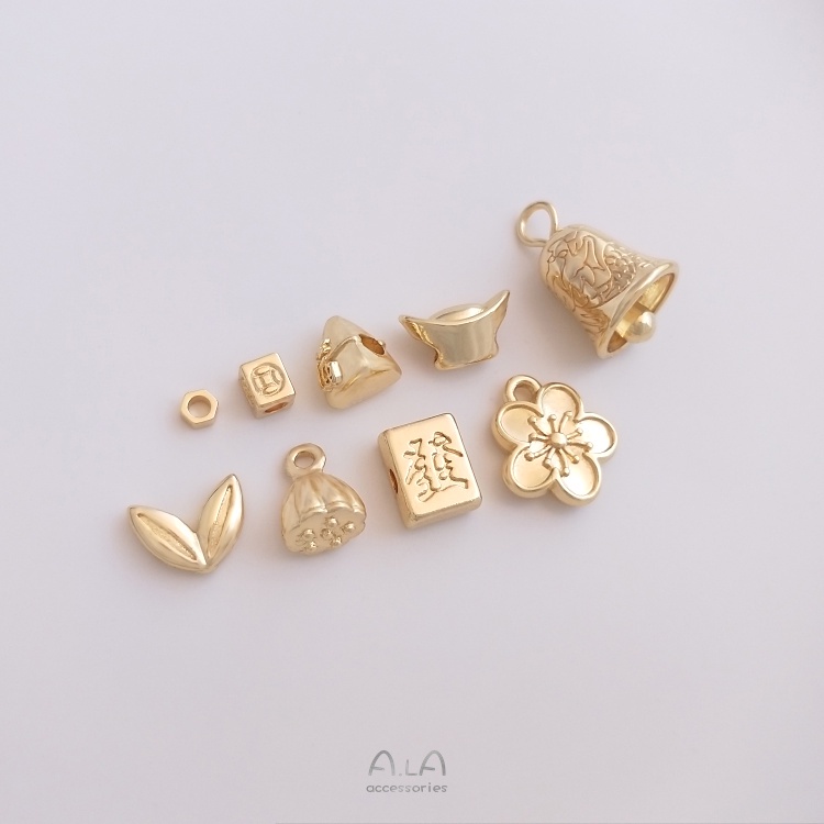 █A.ιA゜14K Vàng●10 Chiếc°Hạt Đệm Bằng Đồng Mạ Vàng 14k Hình Lục Giác / Hoa Sen / Quả Anh Đào Nhiều Màu Sắc