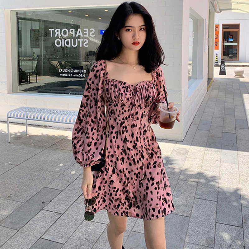 Đầm Tay Phồng Họa Tiết Da Báo Phong Cách Hàn Quốc