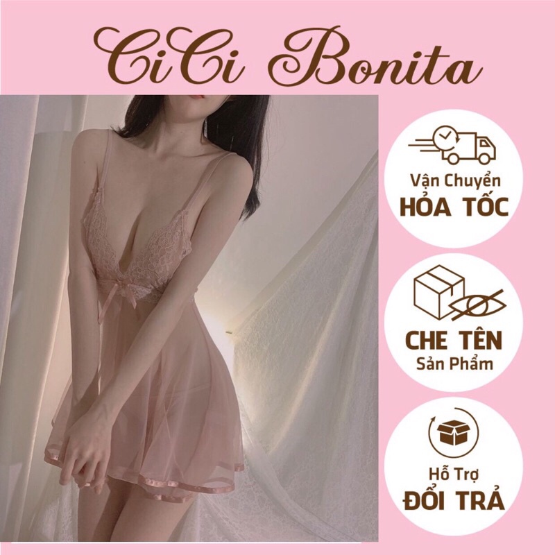 Váy ngủ sexy cao cấp / Đầm mặc nhà xuyên thấu gợi cảm quyến rũ kèm quần chip CV53 CICI BONITA HCM