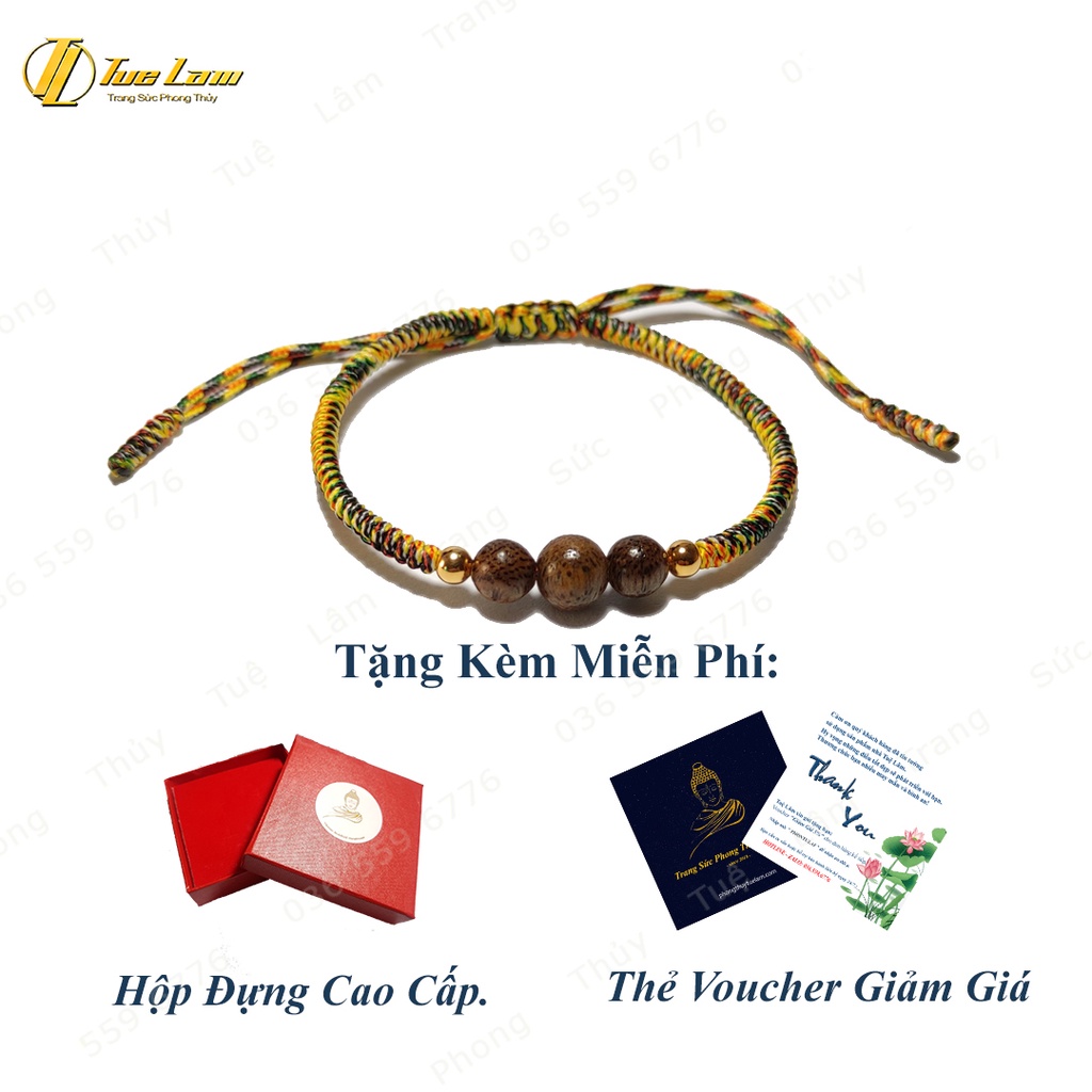 Vòng Tay Handmade Dây Chỉ Bện Hạt Trầm Hương Bi Vàng - Tuệ Lâm