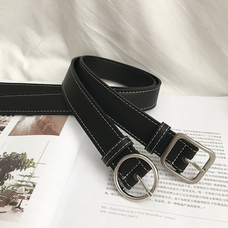 ♤Thắt Lưng Màu Đen Khóa Vuông Phong Cách Retro Thời Trang Cho Nữ