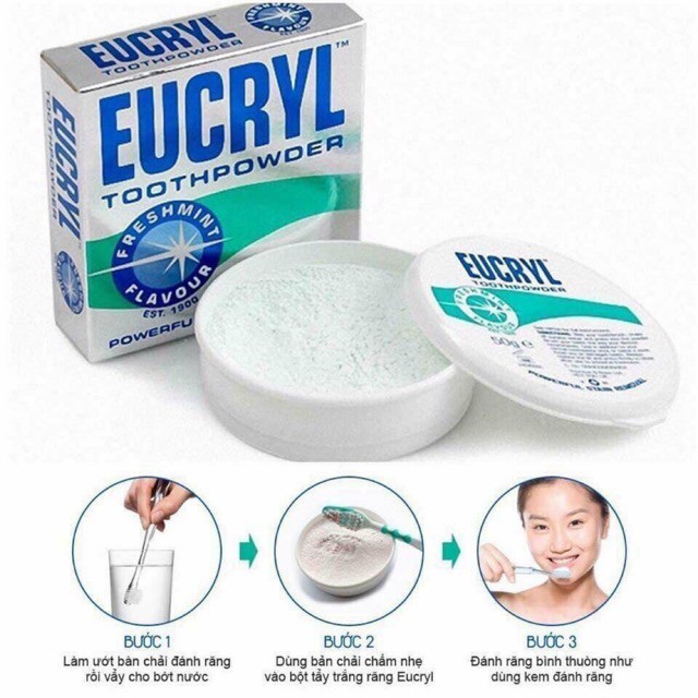 (Chính Hãng) Bột Làm Trắng Răng Hương Bạc Hà EUCRYL Tooth Powder Freshmint 50g