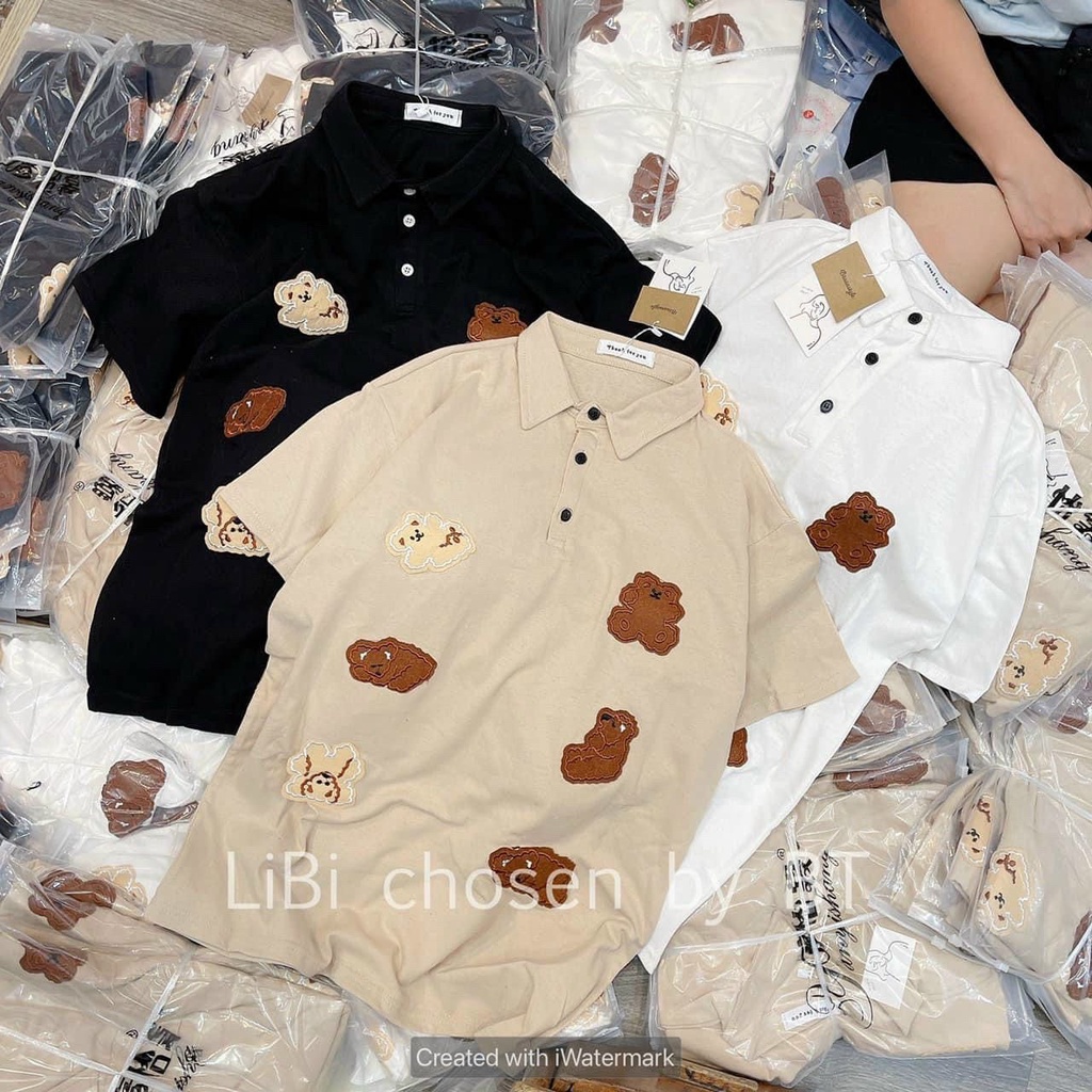 Áo cổ bẻ Gấu nâu thêu fom rộng | BigBuy360 - bigbuy360.vn