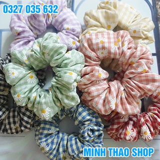 Dây buộc tóc scrunchies họa tiết kẻ caro hoa cúc xinh xắn cho nữ