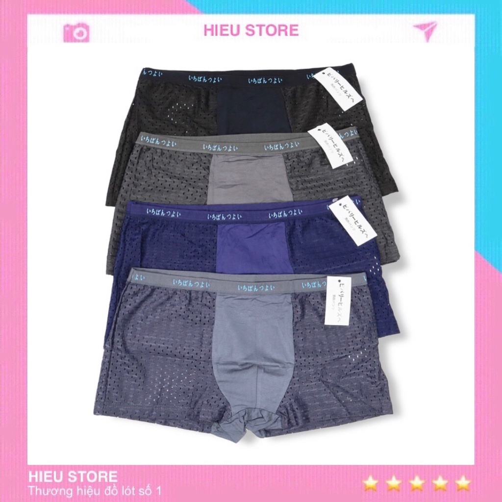Quần Lót Nam BOXER Lưới Nhật Thông Hơi Thoáng Khí Kháng Khuẩn Co Giãn Thoải Mái Hieu Store24h - 1604