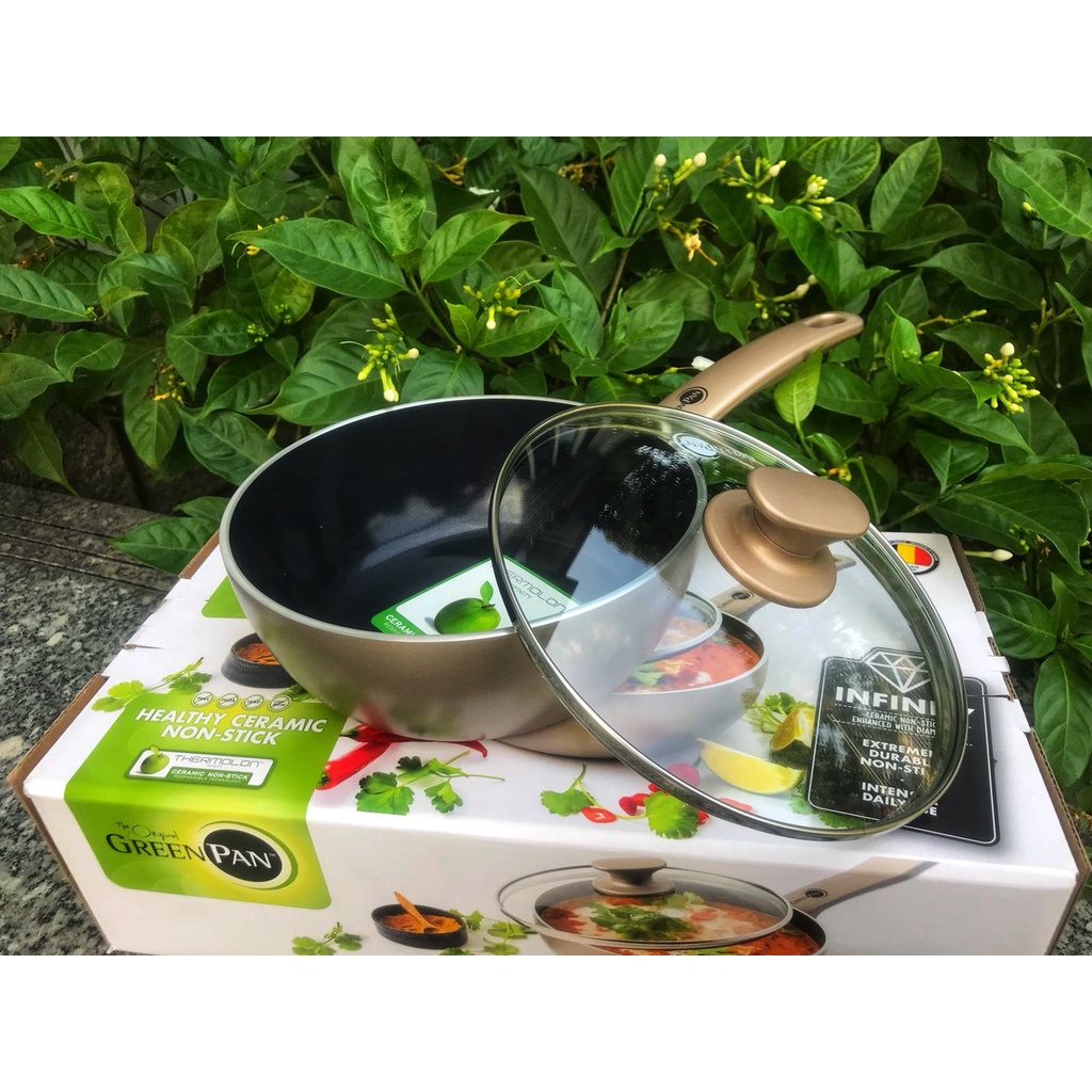 [Giảm 70k ship][Hỗ trợ giao hoả tốc] Chảo lòng sâu phủ tinh thể kim cương cao cấp GreenPan Cam. Bronze 20 cm -24 cm - 28