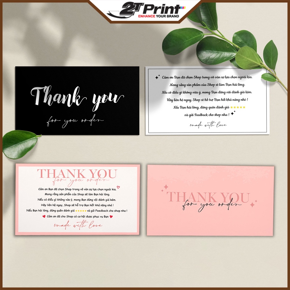 Hộp 100 Thiệp Cảm Ơn, Card Cảm Ơn, Size 9x5.5cm, Giấy C300 Cán Mờ, Cứng Cáp, Dành Tặng Khách Hàng - Thank You Card