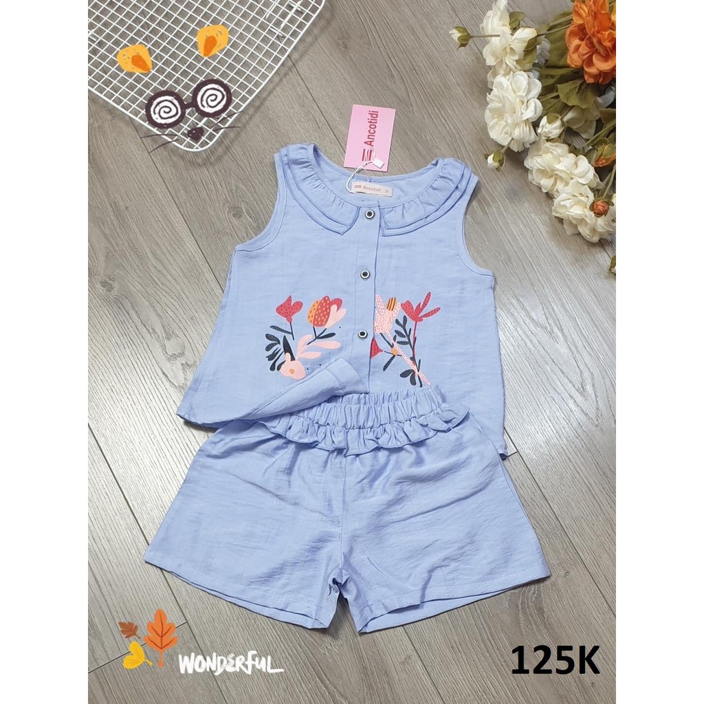 SIZE 2-13 (10-37KG) ĐỒ BỘ BÉ GÁI ÁO SÁT NÁCH QUẦN ĐÙI VẢI TƠ SỌC HIỆU SCHUKIDS IN 2 CÂY HOA