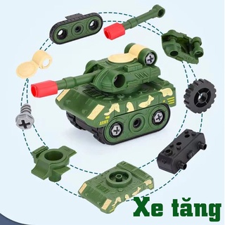 Set 4 Xe Quân Sự ,Công Trình Tháo Lắp Kèm Tua Vít Đủ Mẫu dành cho bé thích lắp ghép mô hình xe
